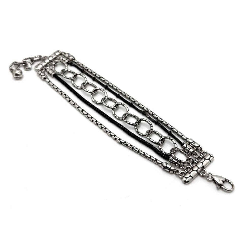 Brighton PEBBLE CASCADE Bracelet Black & Silver Plated Multistrand 7" - 8.5"